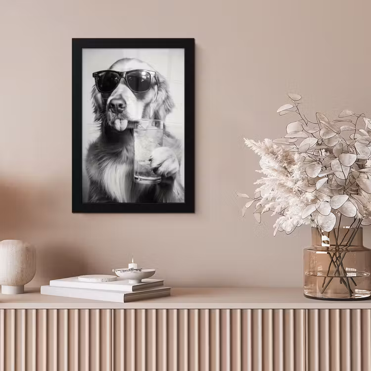 Golden retriever - Hond - Zonnebril - Gkas fotolijst zwart zonder passe partout klein -sfeer5