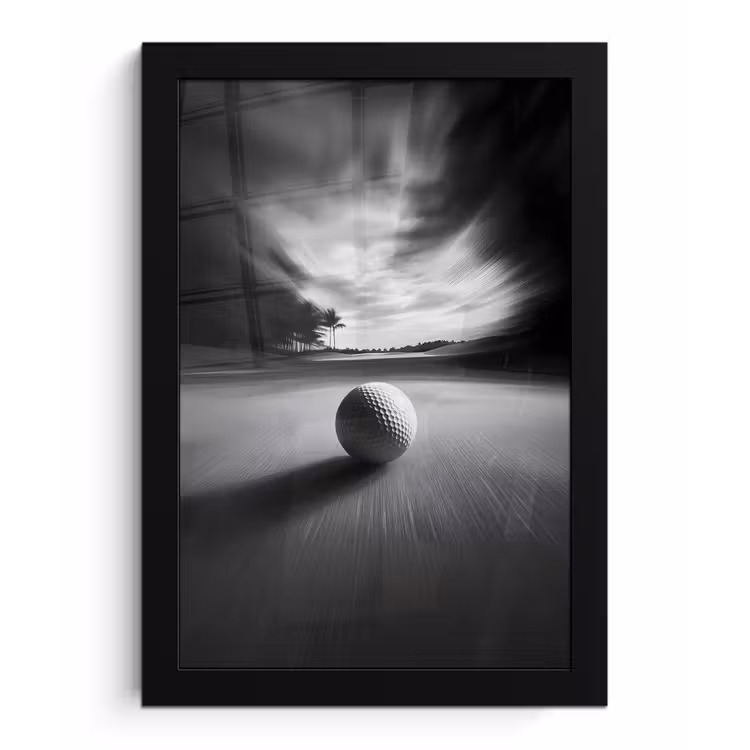 Golfbal - Wazig - Zwart fotolijst zwart zonder passe partout klein -3d