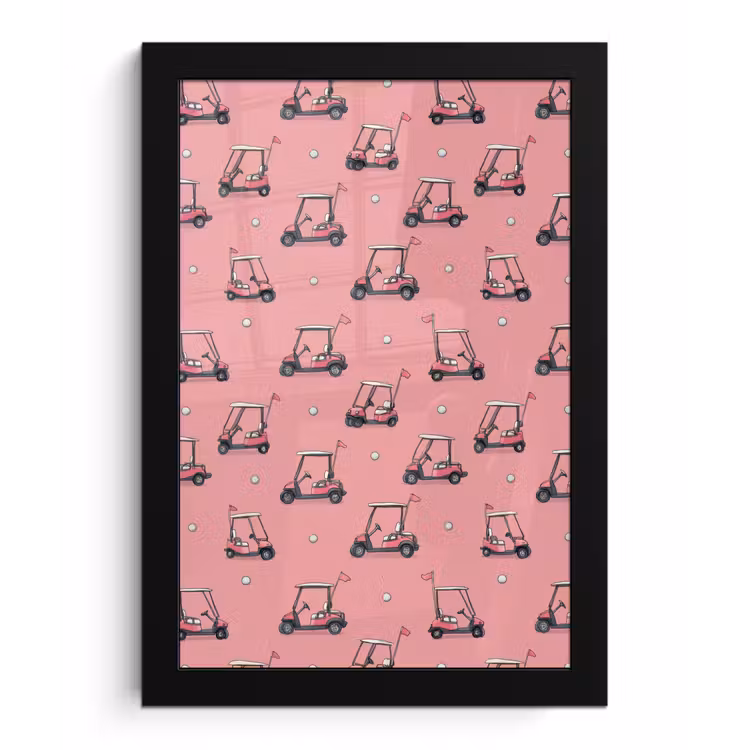 Golfkar - Retro - Roze fotolijst zwart zonder passe partout klein 224 -3d