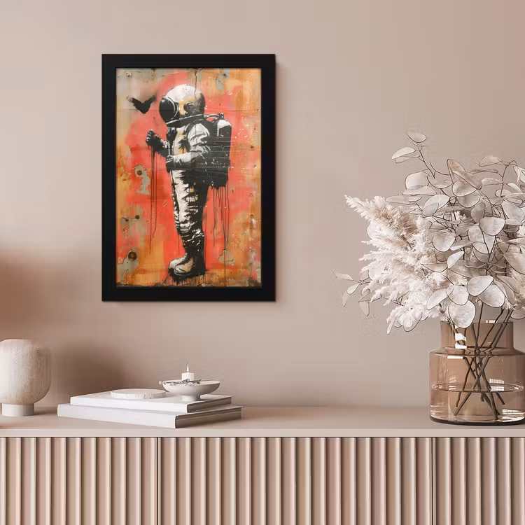 Graffiti - Astronaut - Street art - Ruimte - Banksy fotolijst zwart zonder passe partout klein -sfeer5