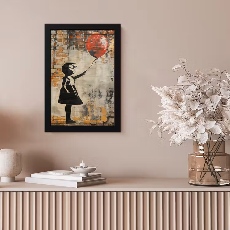 Graffiti - Banksy - Meisje - Street art fotolijst zwart zonder passe partout klein -sfeer5