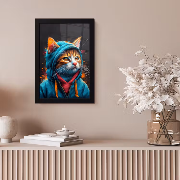 Graffiti - Kat - Zwart - Jas fotolijst zwart zonder passe partout klein -sfeer5