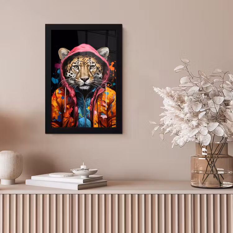 Graffiti - Luipaard - Zwart - Jas fotolijst zwart zonder passe partout klein -sfeer5