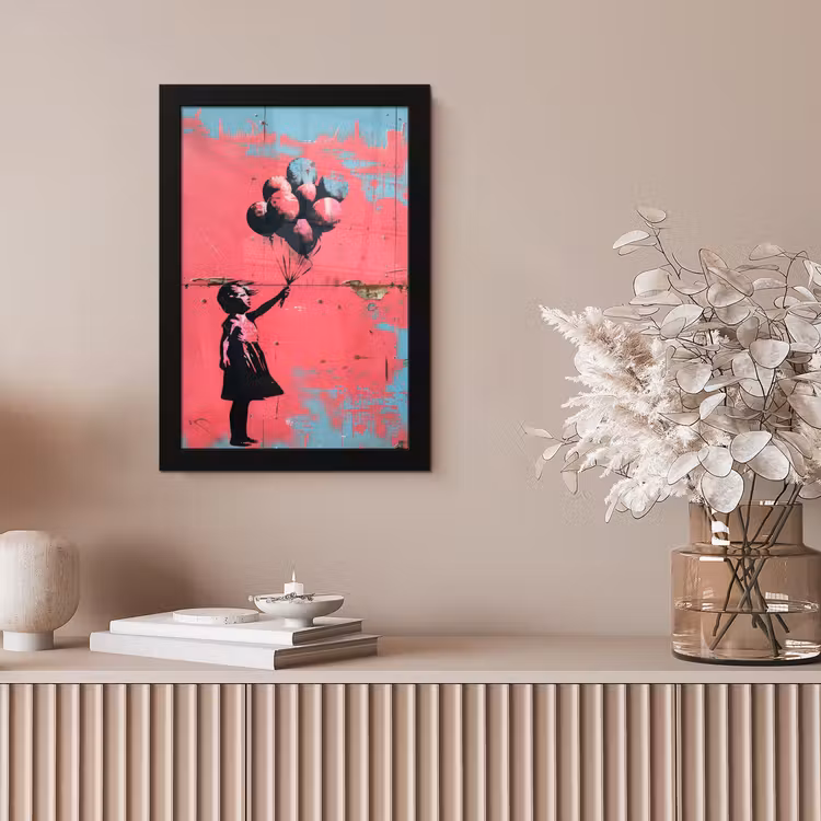 Graffiti - Meisje - Ballon - Banksy - Street art fotolijst zwart zonder passe partout klein -sfeer5