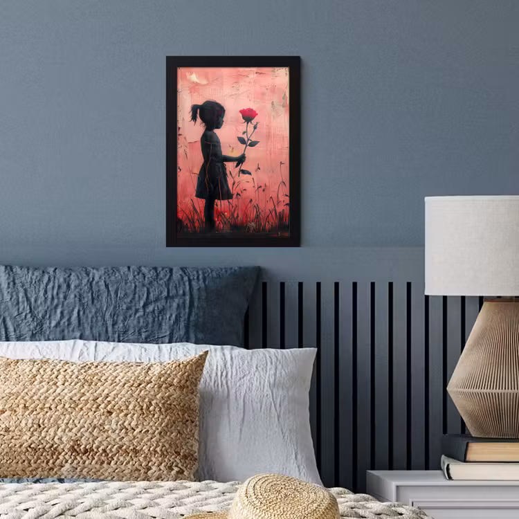 Graffiti - Meisje - Roze - Street art - Roos - Banksy fotolijst zwart zonder passe partout klein -sfeer3