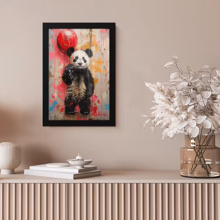 Graffiti - Panda - Ballon - Street art - Banksy fotolijst zwart zonder passe partout klein -sfeer5