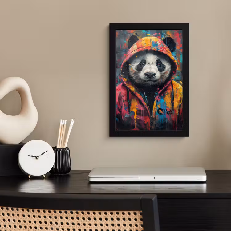 Graffiti - Panda - Jas - Kleurrijk fotolijst zwart zonder passe partout klein -sfeer1
