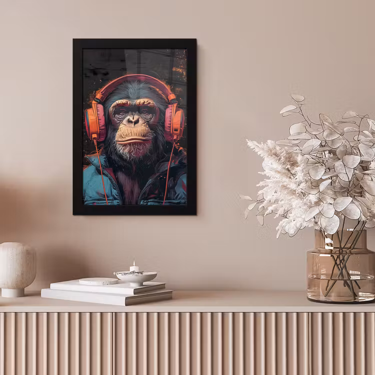 Graffiti - Chimpansee - Koptelefoon - Aap fotolijst zwart zonder passe partout klein -sfeer5