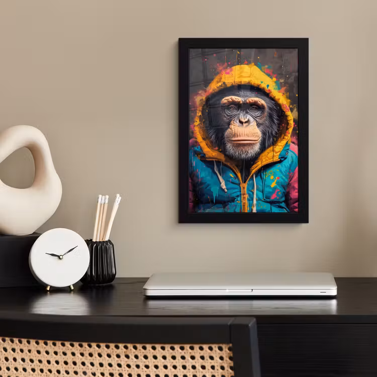 Graffiti - Chimpansee - Jas - Aap - Verf fotolijst zwart zonder passe partout klein -sfeer1