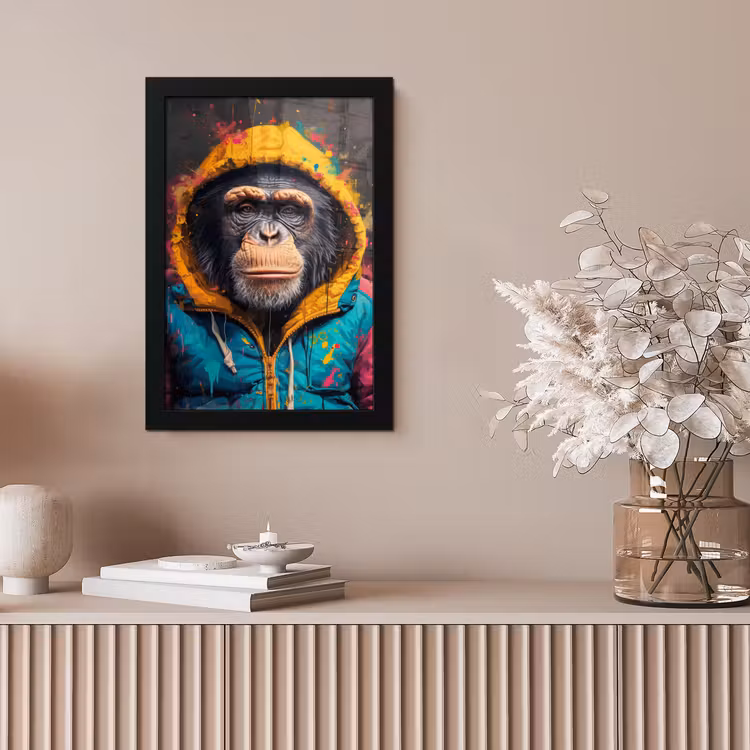 Graffiti - Chimpansee - Jas - Aap - Verf fotolijst zwart zonder passe partout klein -sfeer5
