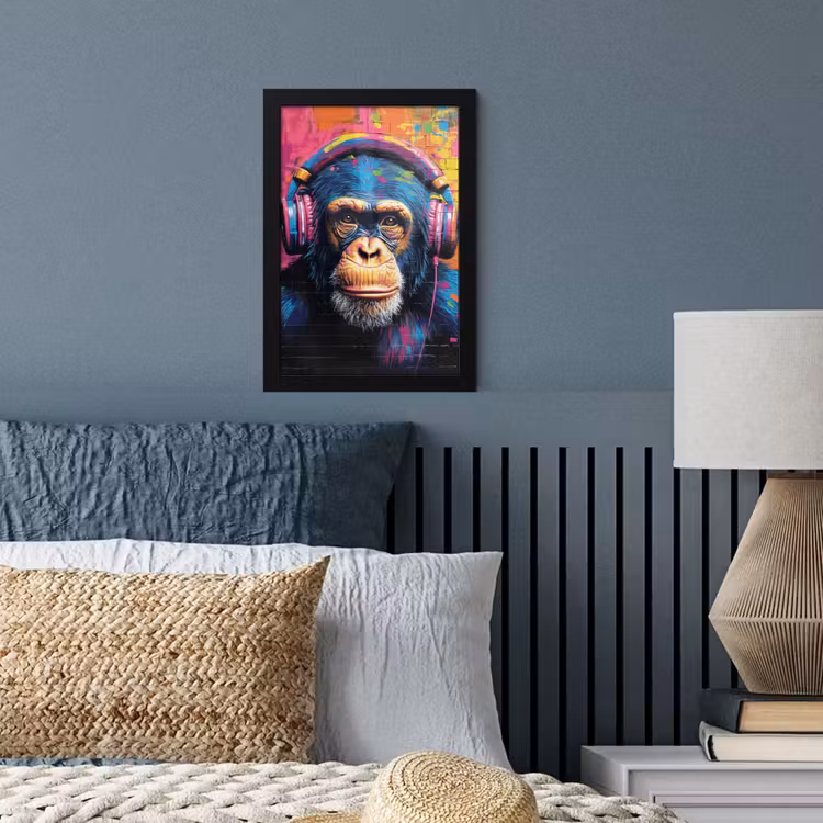 Graffiti - Chimpanzee - Street art - Koptelefoon - Aap fotolijst zwart zonder passe partout klein -sfeer3