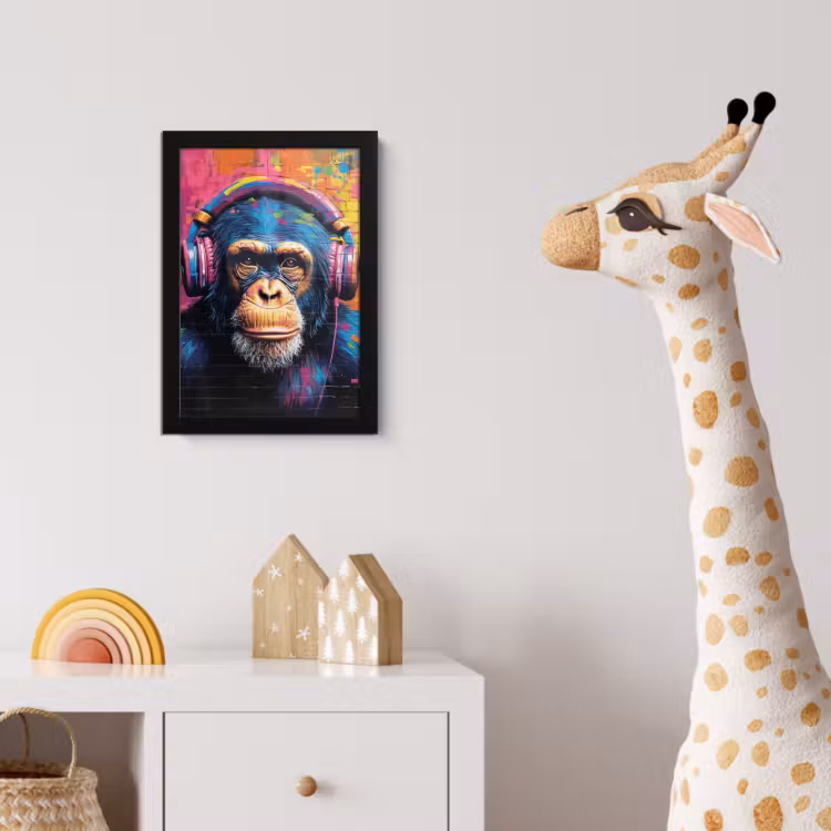 Graffiti - Chimpanzee - Street art - Koptelefoon - Aap fotolijst zwart zonder passe partout klein -usfeer4_kinderkamer