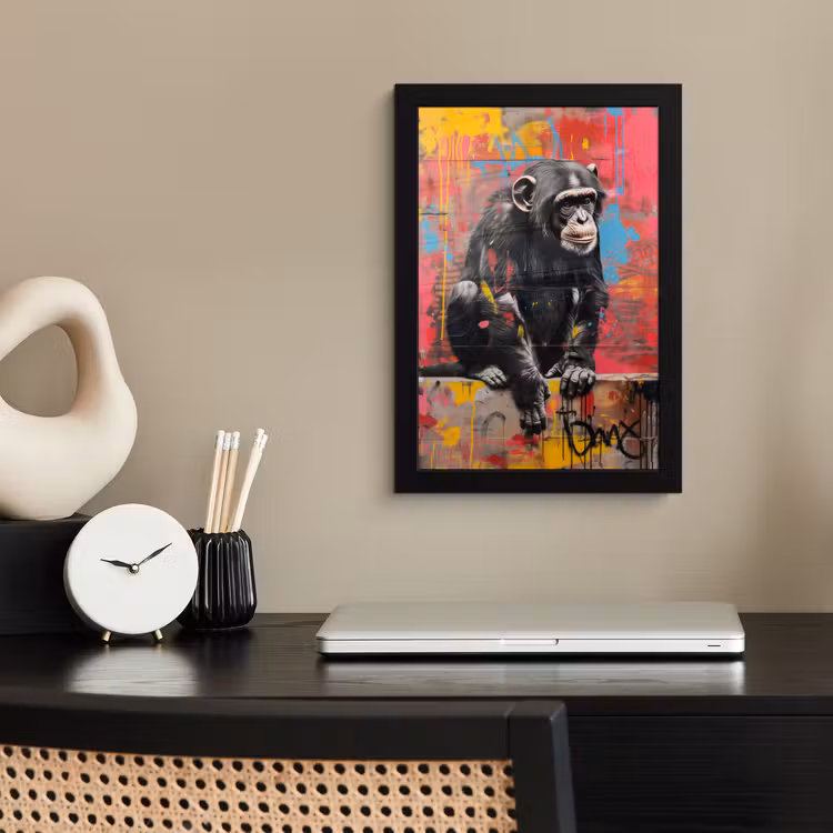 Graffiti - Chimpansee - Dieren - Street art - Banksy fotolijst zwart zonder passe partout klein -sfeer1