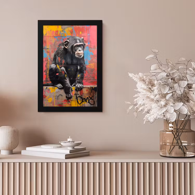 Graffiti - Chimpansee - Dieren - Street art - Banksy fotolijst zwart zonder passe partout klein -sfeer5