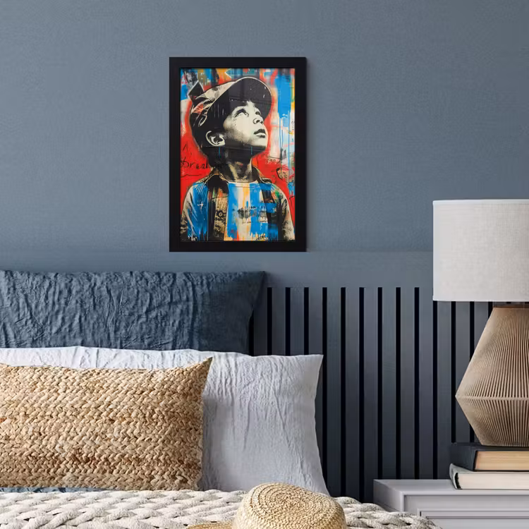 Graffiti - Vintage - Jongen - Street art - Neon - Banksy fotolijst zwart zonder passe partout klein -sfeer3