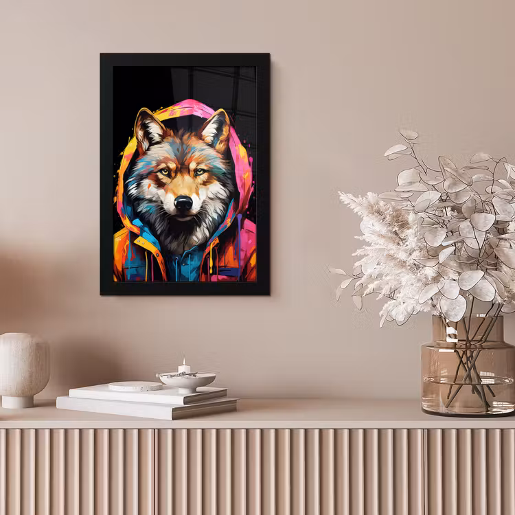 Graffiti - Wolf - Jas - Zwart fotolijst zwart zonder passe partout klein -sfeer5