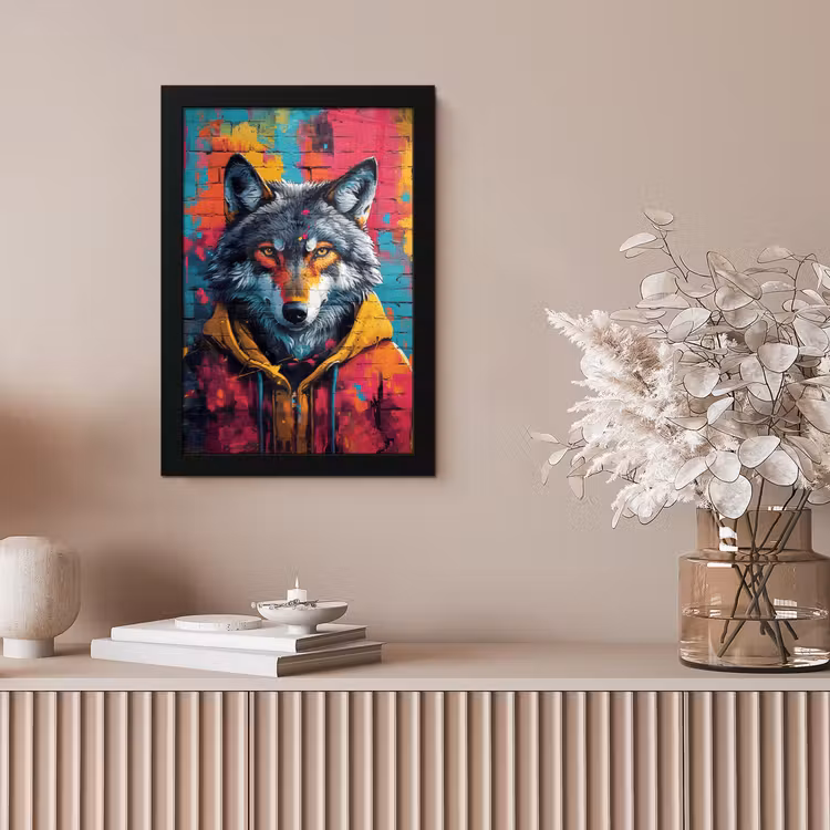 Graffiti - Wolf - Street art - Blauw fotolijst zwart zonder passe partout klein -sfeer5