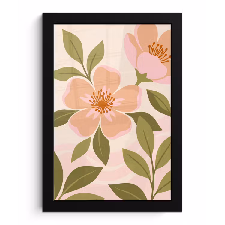 Grafisch - Bloemen - Roze fotolijst zwart zonder passe partout klein -3d