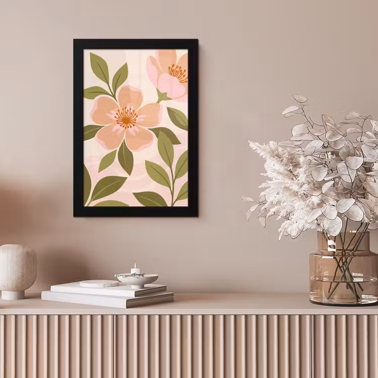 Grafisch - Bloemen - Roze fotolijst zwart zonder passe partout klein -sfeer5