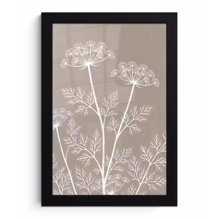Grafisch - Fluitenkruid - Taupe fotolijst zwart zonder passe partout klein -3d