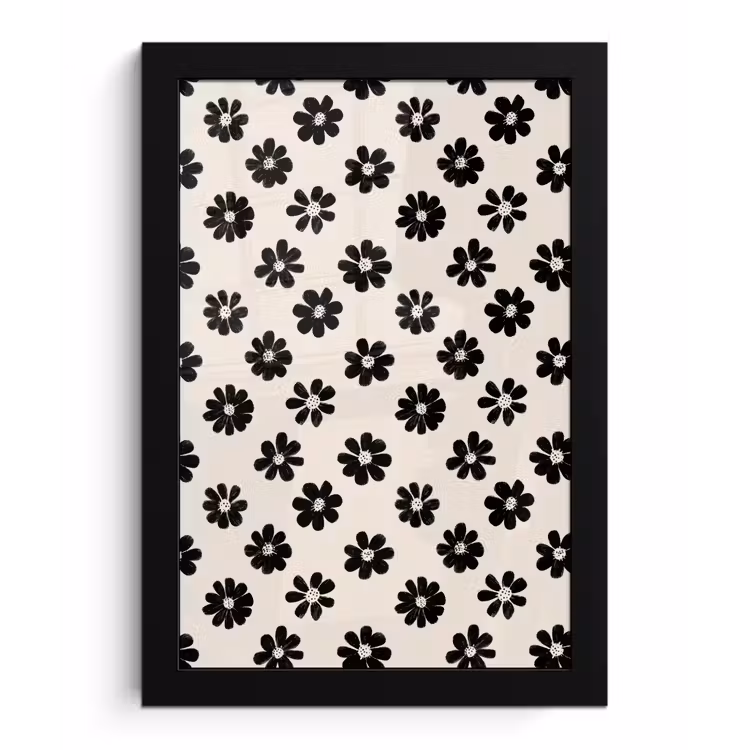 Grafisch - Madeliefjes - Zwart - Beige fotolijst zwart zonder passe partout klein 224 -3d