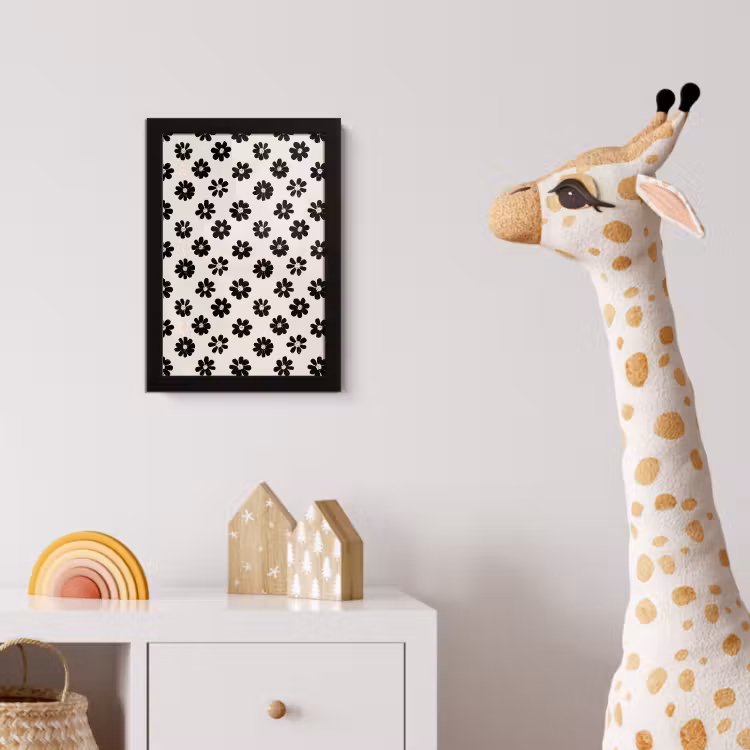 Grafisch - Madeliefjes - Zwart - Beige fotolijst zwart zonder passe partout klein 224 -usfeer4_kinderkamer