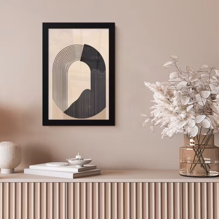 Grafisch gebogen motief - Beige fotolijst zwart zonder passe partout klein -sfeer5