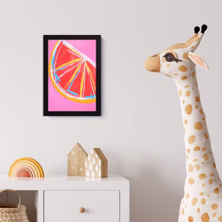 Grapefruit - Geschilderd - Roze - Strepen fotolijst zwart zonder passe partout klein -usfeer4_kinderkamer