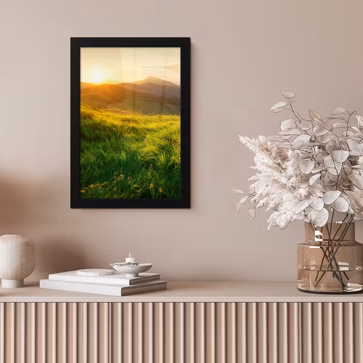 Gras - Heuvels - Zon - Natuur - Landschap fotolijst zwart zonder passe partout klein -sfeer5
