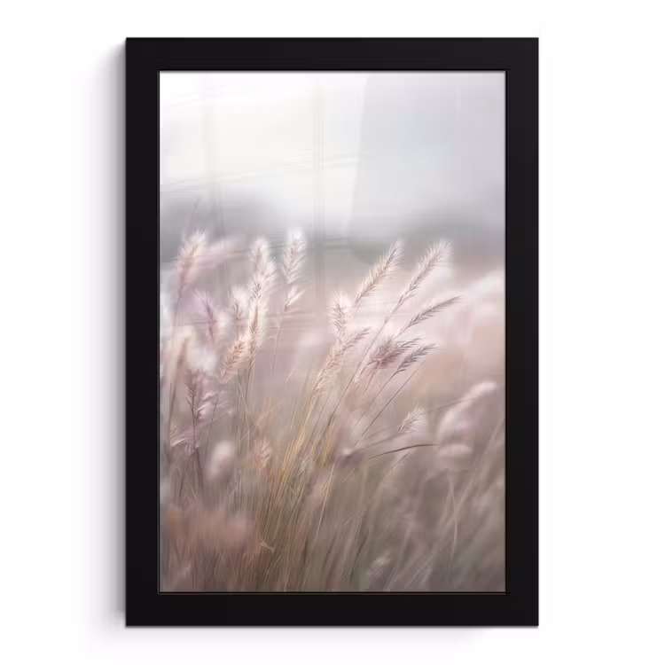 Graspluimen - Wind - Beige - Mistig fotolijst zwart zonder passe partout klein -3d