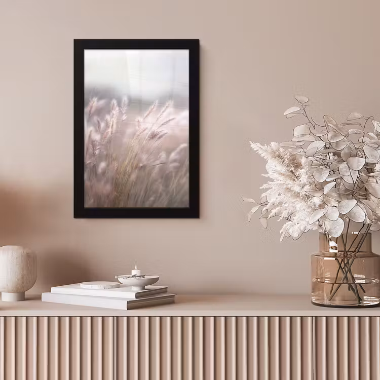 Graspluimen - Wind - Beige - Mistig fotolijst zwart zonder passe partout klein -sfeer5