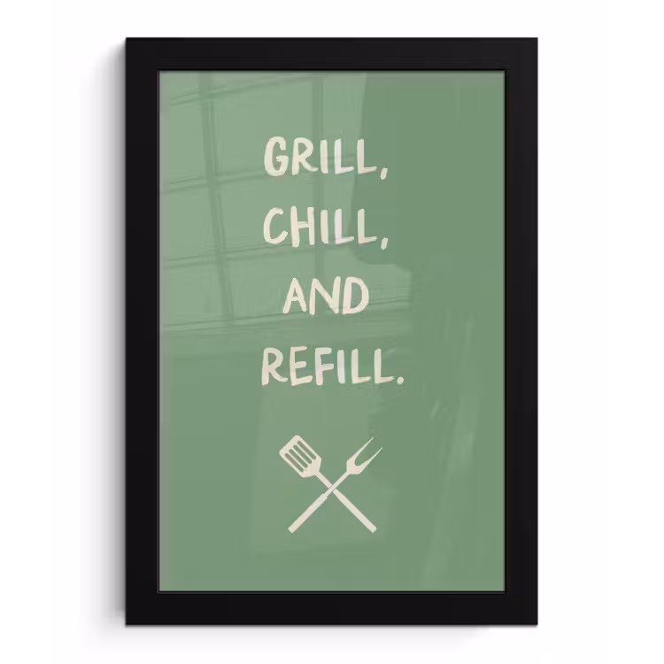 Grill - Groen - Zomer - Quote fotolijst zwart zonder passe partout klein -3d