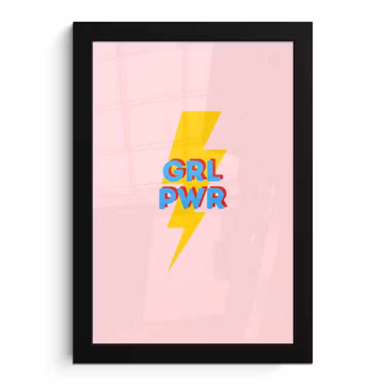 Grl pwr - Bliksem - Roze fotolijst zwart zonder passe partout klein -3d