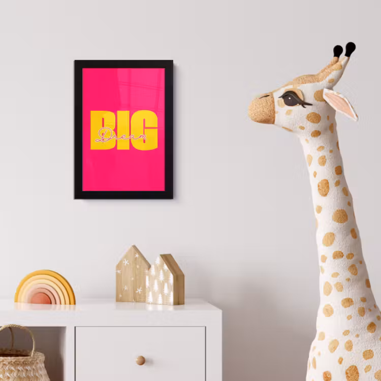 Dream big - Roze - Geel - Minimalistisch fotolijst zwart zonder passe partout klein -usfeer4_kinderkamer