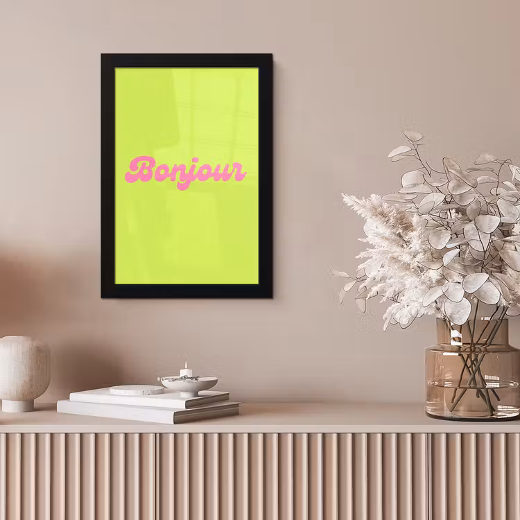 Groen - Roze bonjour - Retro fotolijst zwart zonder passe partout klein -sfeer5