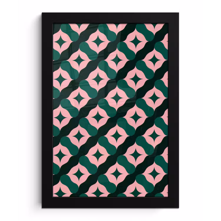Groen - Roze - Retro - Sterren fotolijst zwart zonder passe partout klein 224 -3d