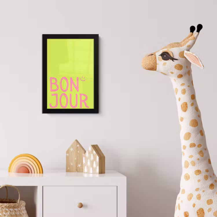 Groen - Smiley - Bonjour - Roze fotolijst zwart zonder passe partout klein -usfeer4_kinderkamer
