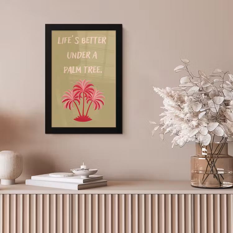 Groen - Zomer - Quote - Palmboom fotolijst zwart zonder passe partout klein -sfeer5