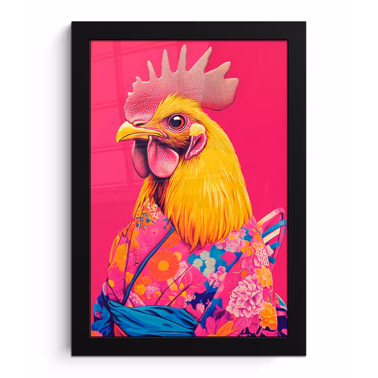 Haan - Kleurrijk - Kimono - Roze fotolijst zwart zonder passe partout klein -3d