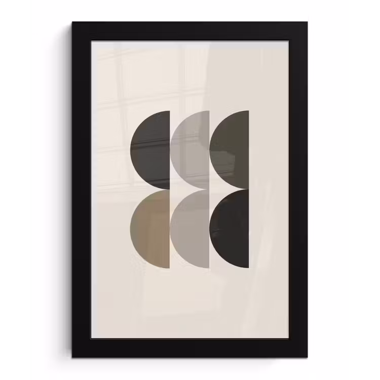 Halve cirkels - Aardetinten - Grafisch fotolijst zwart zonder passe partout klein -3d