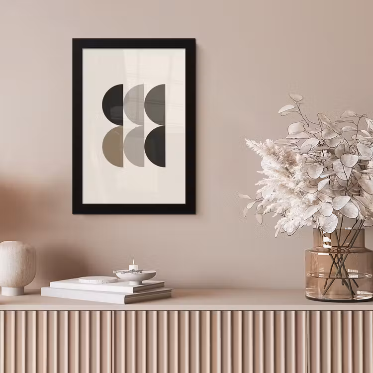 Halve cirkels - Aardetinten - Grafisch fotolijst zwart zonder passe partout klein -sfeer5