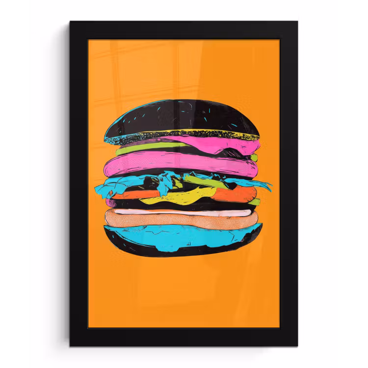 Hamburger - Kleurrijk - Speels fotolijst zwart zonder passe partout klein -3d