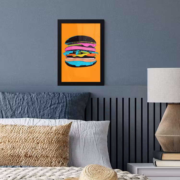 Hamburger - Kleurrijk - Speels fotolijst zwart zonder passe partout klein -sfeer3