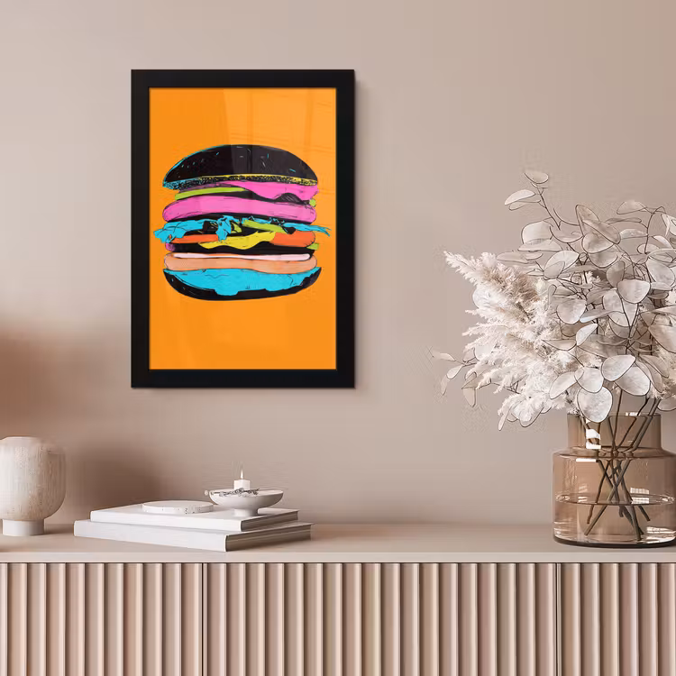 Hamburger - Kleurrijk - Speels fotolijst zwart zonder passe partout klein -sfeer5