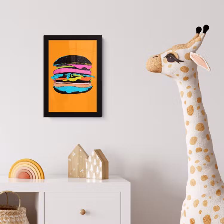 Hamburger - Kleurrijk - Speels fotolijst zwart zonder passe partout klein -usfeer4_kinderkamer