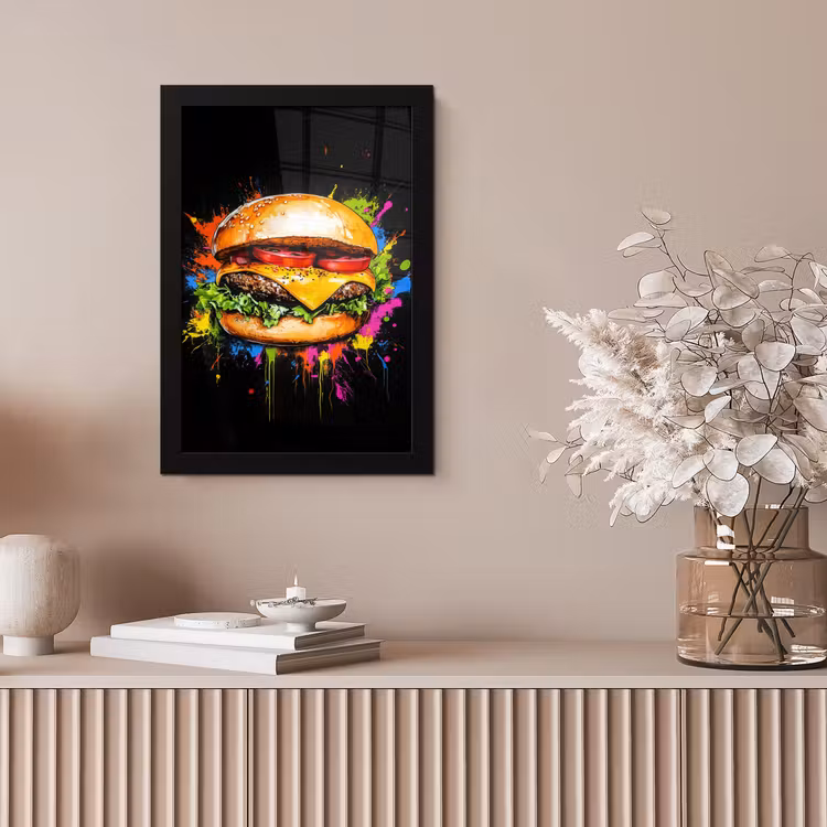 Hamburger - Graffiti - Verf - Kleurrijk - Eten - Abstract fotolijst zwart zonder passe partout klein -sfeer5