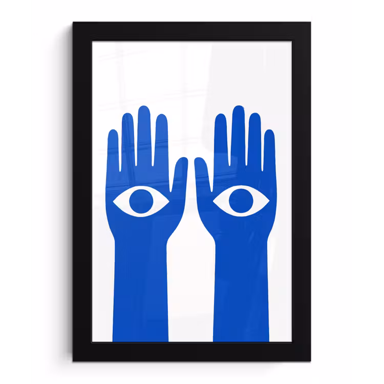Handen - Twee - Ogen - Blauw fotolijst zwart zonder passe partout klein -3d