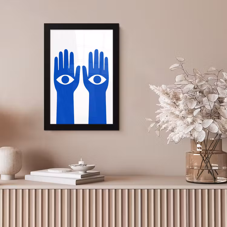 Handen - Twee - Ogen - Blauw fotolijst zwart zonder passe partout klein -sfeer5