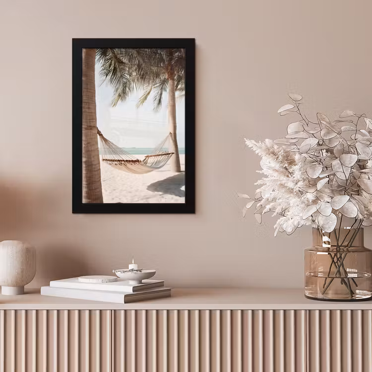 Hangmat - Palmbomen - Strand - Zee fotolijst zwart zonder passe partout klein -sfeer5