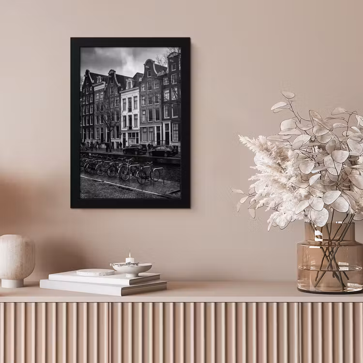 Huis - Gracht - Amsterdam - Architectuur - Zwart-wit fotolijst zwart zonder passe partout klein -sfeer5